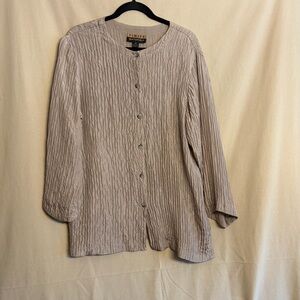 Finity Naturals Women’s M 100% Silk Textured Beige Button-Up Blouse